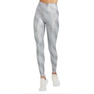 Peloton Show Up Silver Foil Printed Athletic Leggings Women's Size L NWT